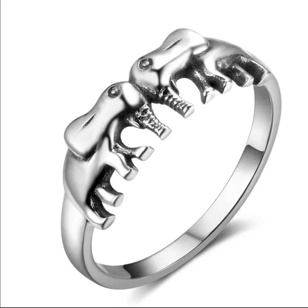 New 925 Silver Two Symmetric Lovely Elephant Ring - Picture 1 of 5